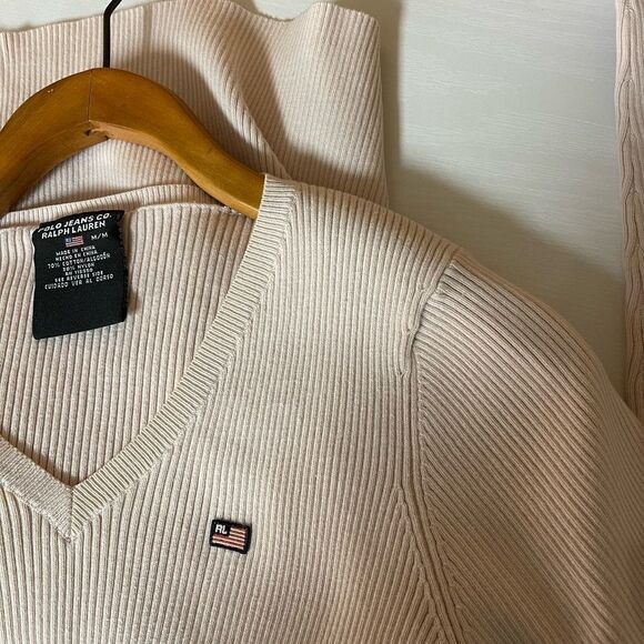 Polo jeans co ralph lauren light pink ribbed V-neck long sleeve - Picture 2 of 8